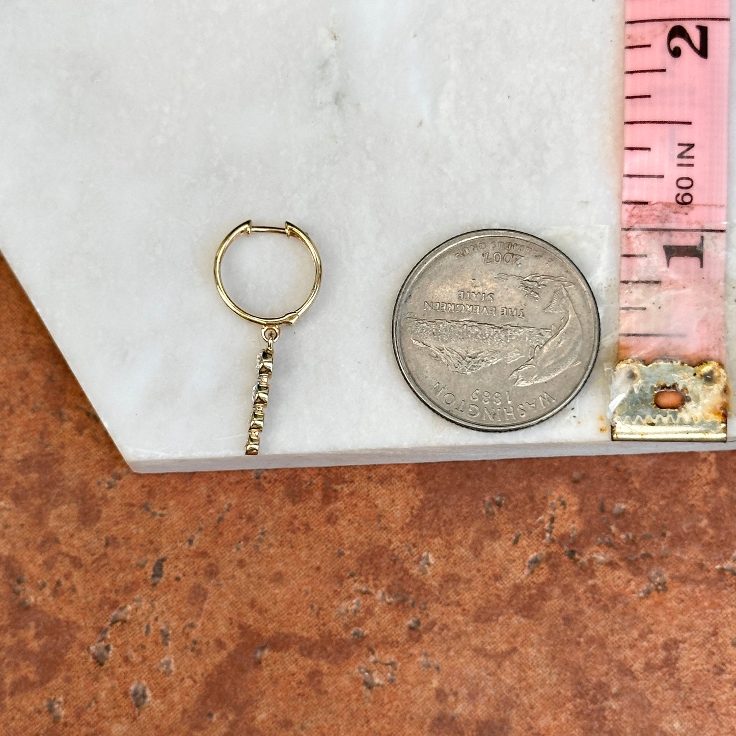 14KT Yellow Gold Round Diamond Huggie Drop Bezel Set Earrings