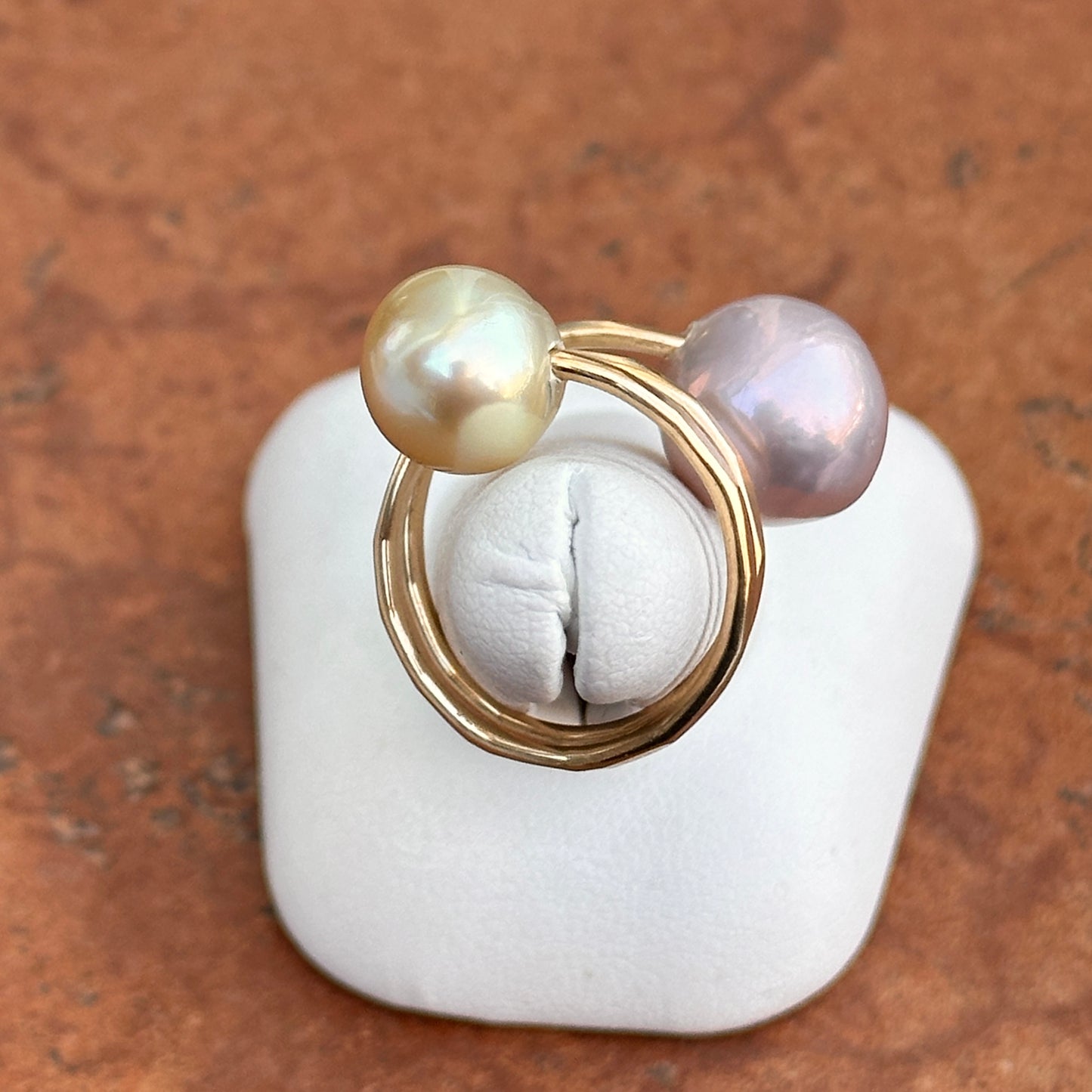 Yellow Gold-Filled Near Round Tahitian Pink + Cream Pearl Bypass Ring