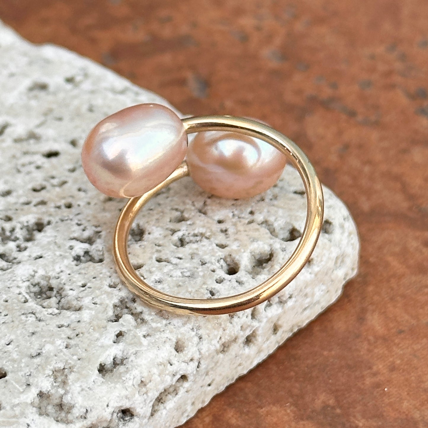 Yellow Gold-Filled Tahitian Pearl Bypass Ring