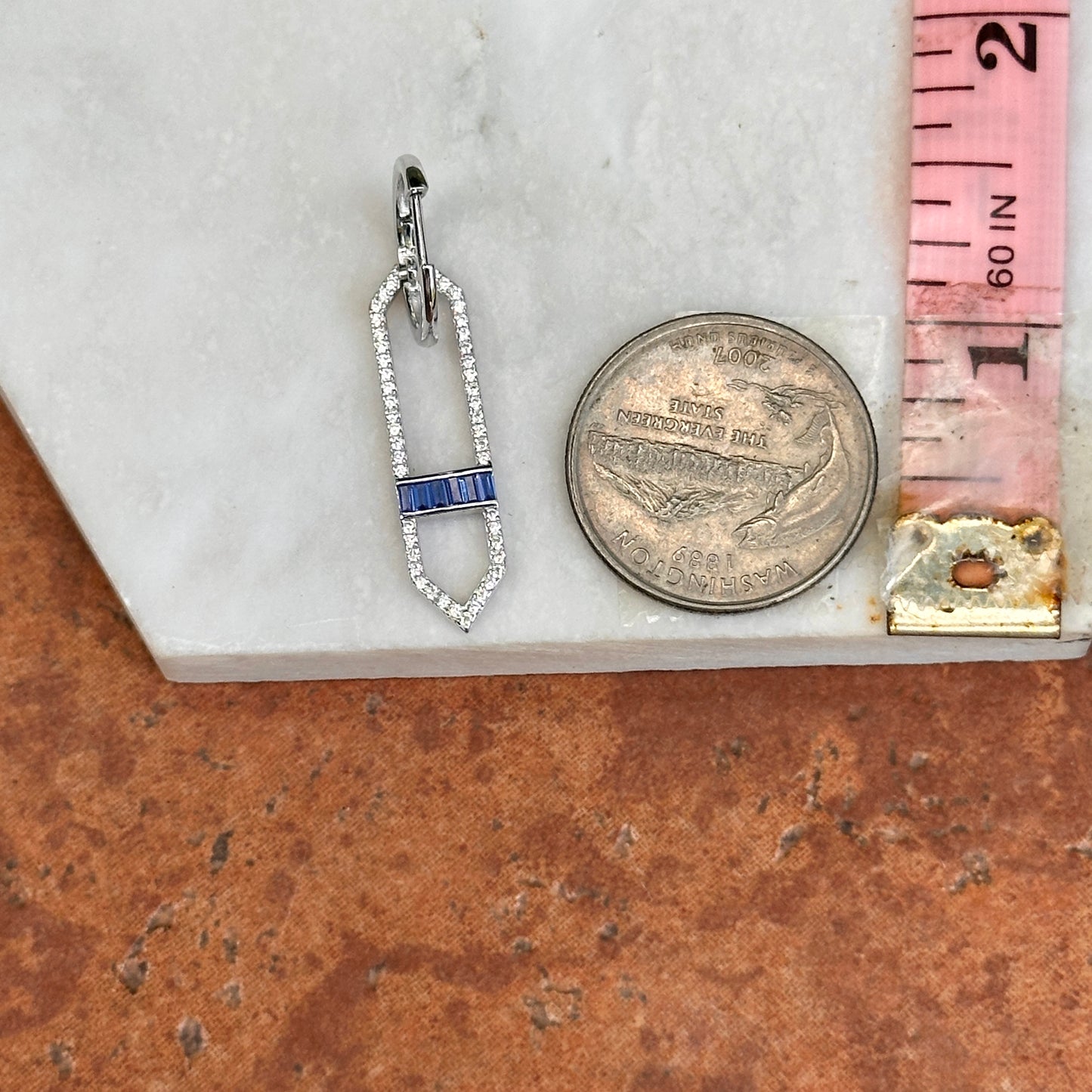 Sterling Silver Lab-Created Blue Sapphire + White Sapphire Huggie Drop Earrings