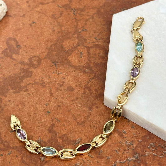 Estate 14KT Yellow Gold Marquise Gemstone Link Bracelet