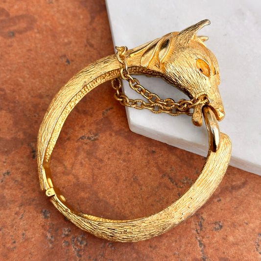 Estate Yellow Gold Tone Horse Head + Reins Bangle Bracelet