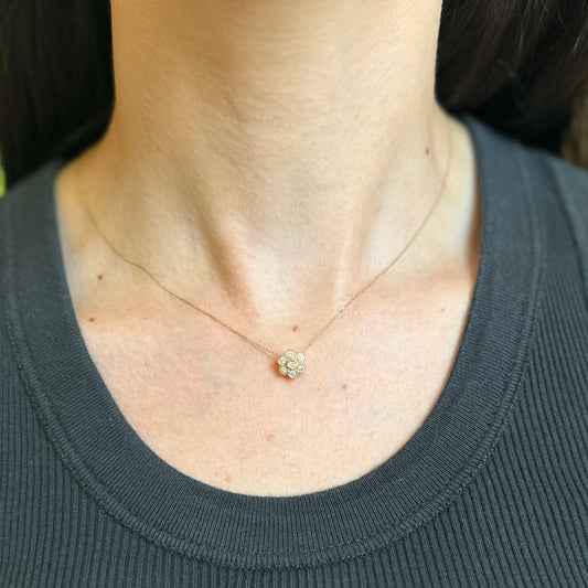 Estate 14KT Yellow Gold Diamond Flower Pendant Slide