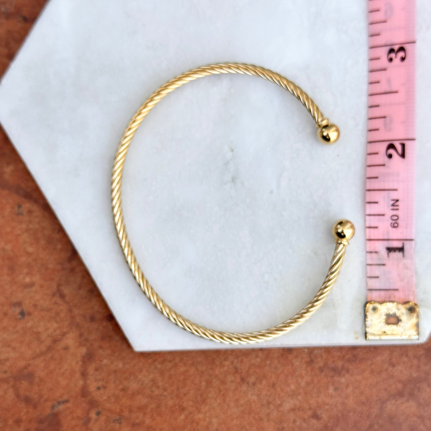 14K Yellow Gold Filled 3 mm Rope Ball End Cap Cuff Bracelet - LSJ