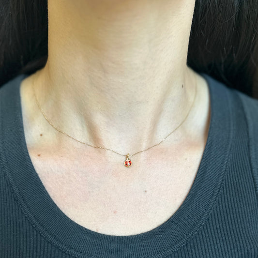 14KT Yellow Gold Red Enamel Mini Ladybug Pendant Charm 8mm
