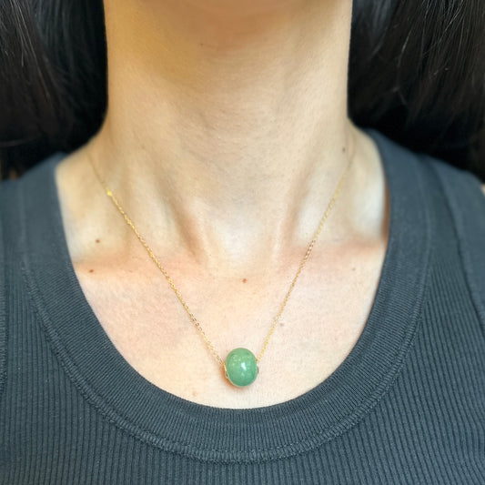 Estate 14KT Yellow Gold Round Jade Ball Bead Pendant Slide - LSJ