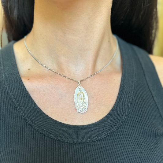 Sterling Silver Guadalupe Oval Medal Large Pendant