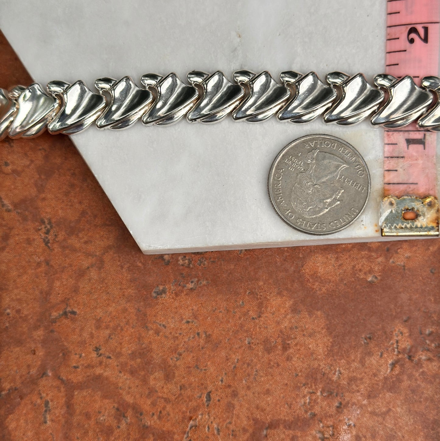 Sterling Silver Polished Large Link Bracelet + Safety 7.5''