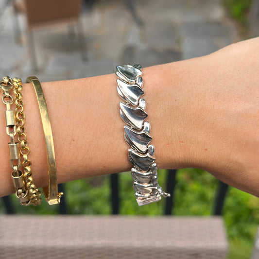 Sterling Silver Polished Large Link Bracelet + Safety 7.5''