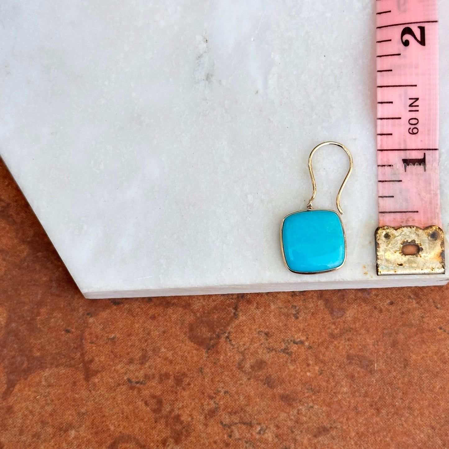14KT Yellow Gold Cabochon Square Turquoise Bezel Wire Earrings - LSJ