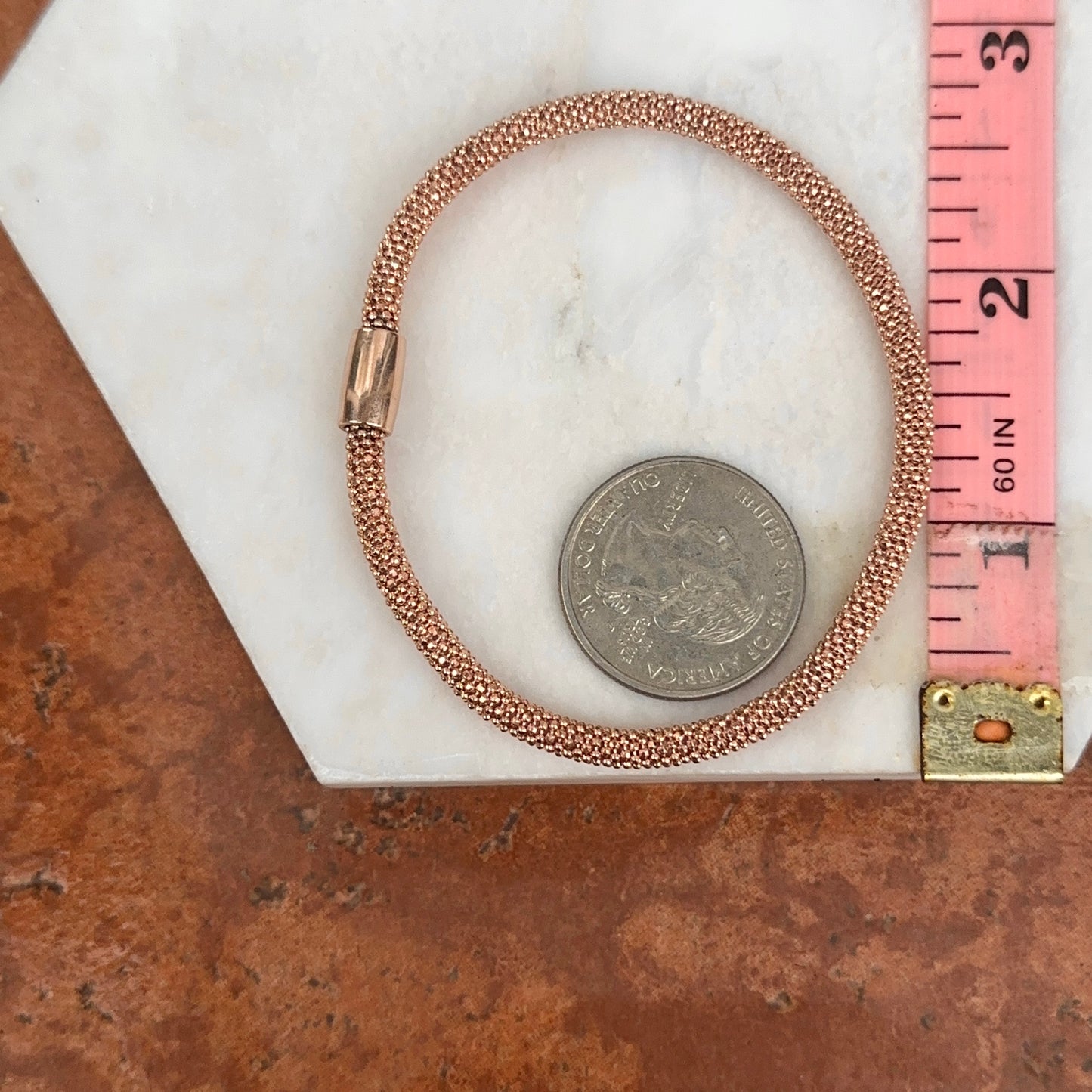 Sterling Silver Rose-Tone Mesh Magnetic Clasp Bangle Bracelet