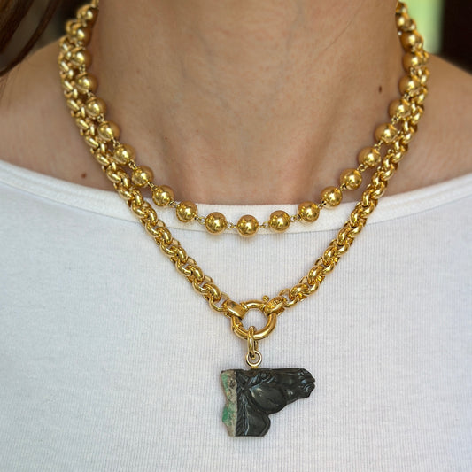 14KT Yellow Gold Carved Emerald Horse Head Pendant