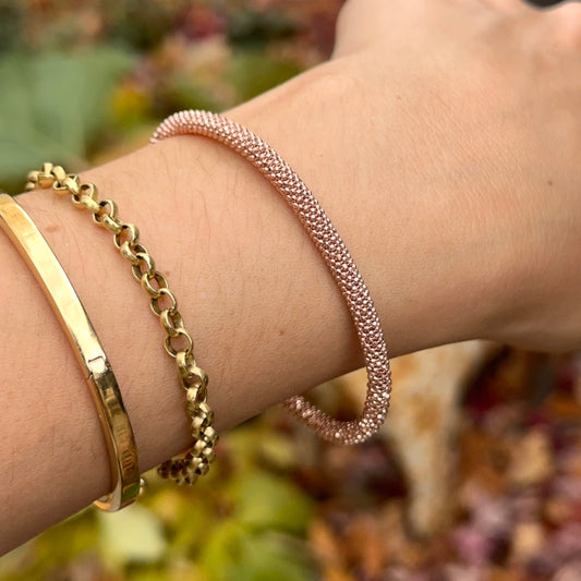 Sterling Silver Rose-Tone Mesh Magnetic Clasp Bangle Bracelet