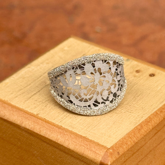 Estate 14KT White Gold Diamond-Cut Floral Open Work Ring