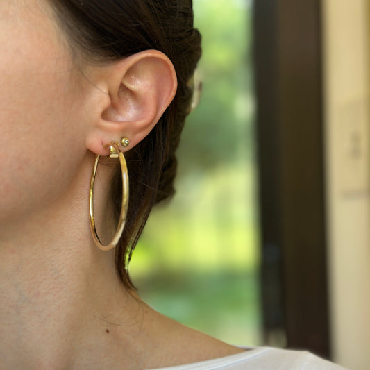 10KT Yellow Gold 2.5mm Tube Round Hoop Earrings 55mm