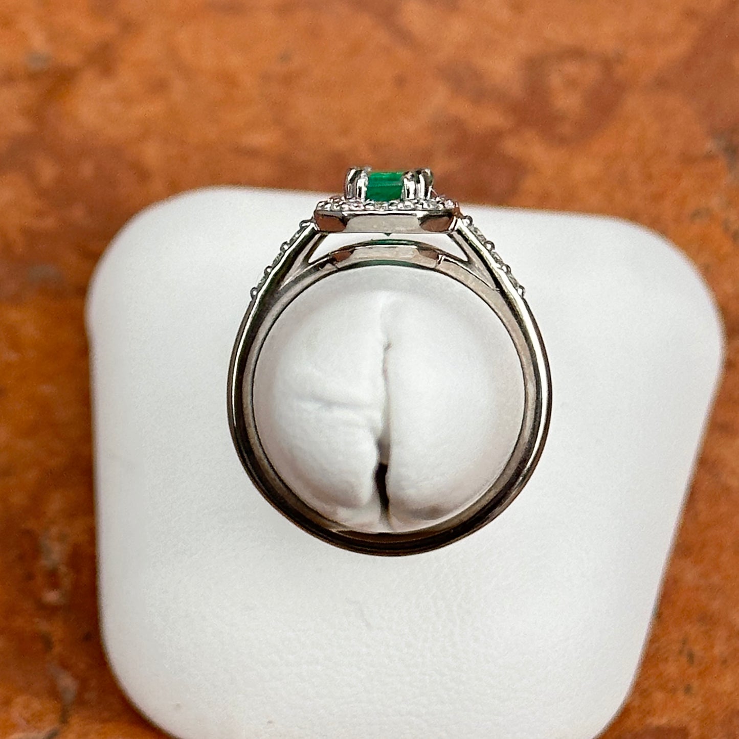 14KT White Gold Emerald-Cut Emerald Halo Diamond Ring