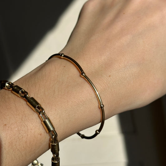 14K Yellow Gold-Filled Polished Elastic Tube Ball Bead Bracelet 6.75" - LSJ