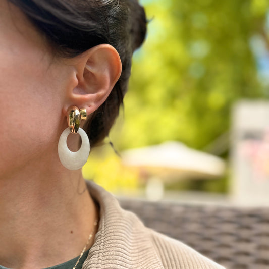 Estate Oval Opaque White Quartz Earring Charms