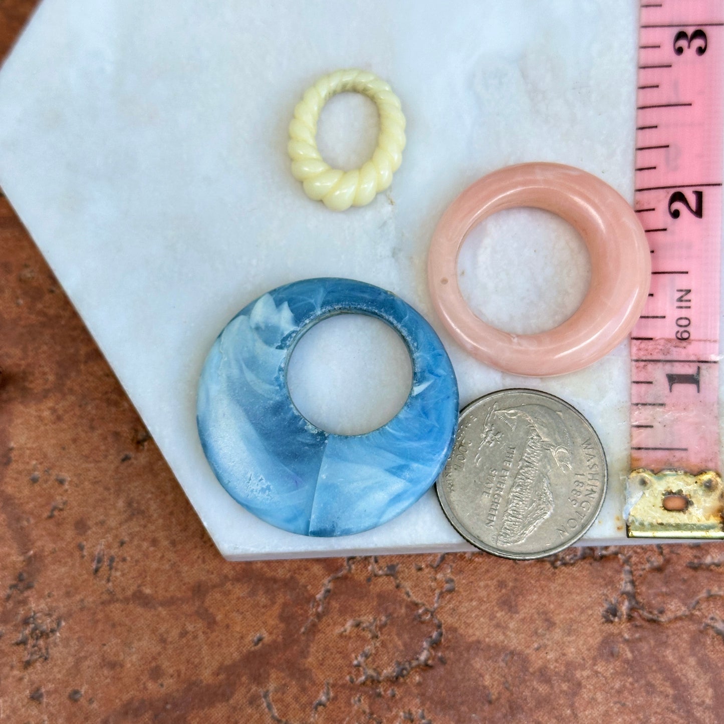 Yellow Gold Tone Shiny Omega Back Pierced Earrings + Set of 3 Earring Charms