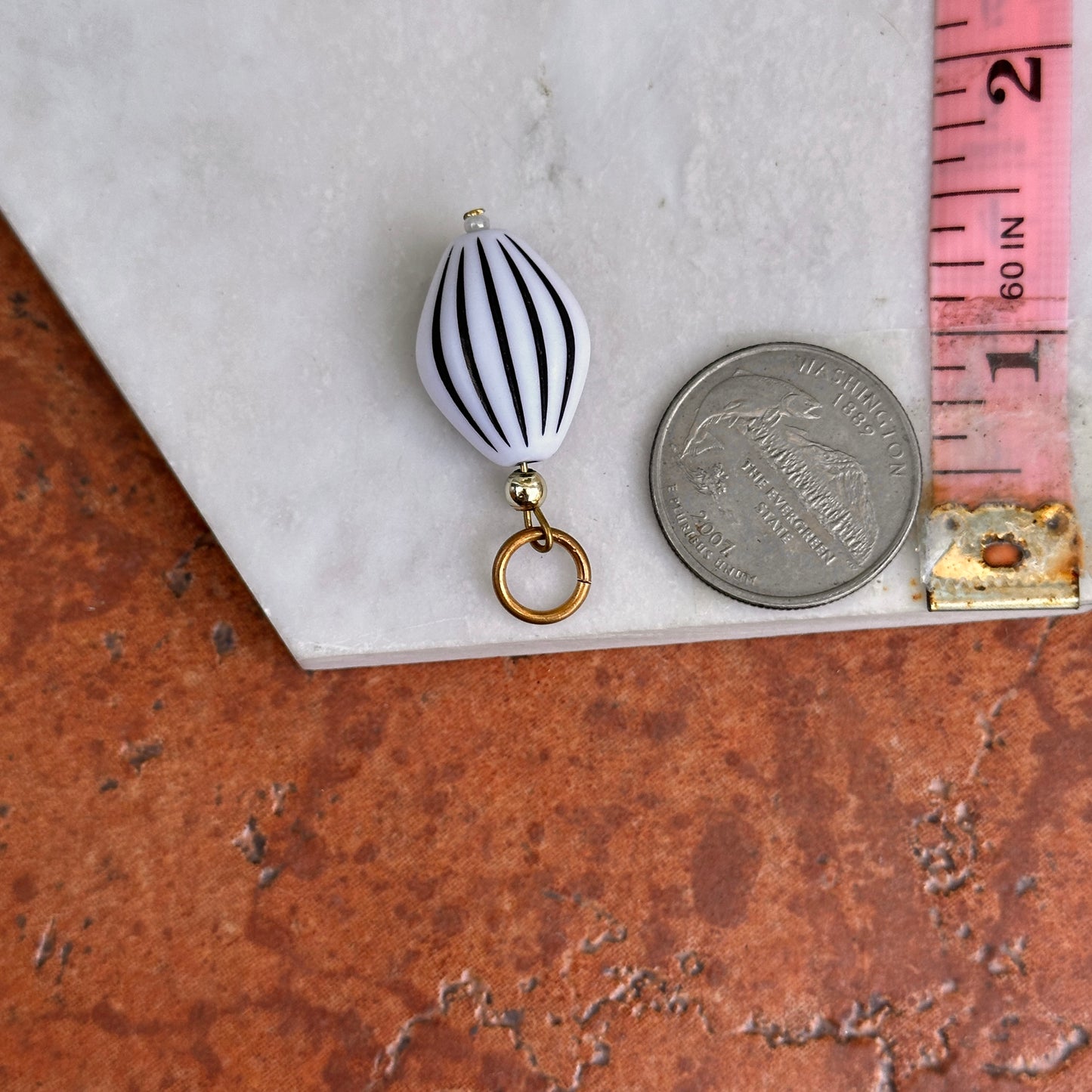 Estate Gold Filled Black & White Carved Pearl + Yellow Bead Charms