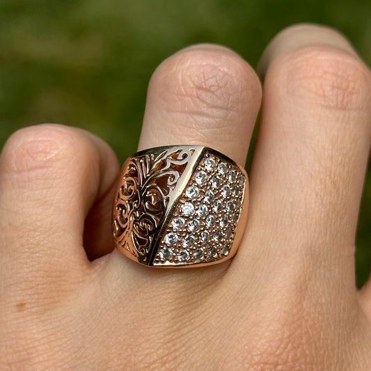 Estate 14KT Rose Gold Diamond Angular Filigree Ring