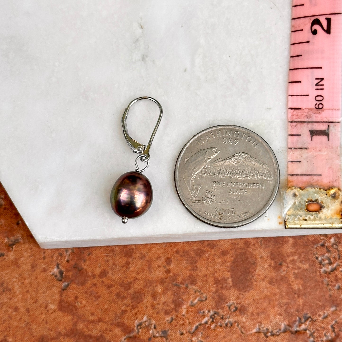 Sterling Silver Black Near Round Pearl Lever Back Dangle Drop Earrings