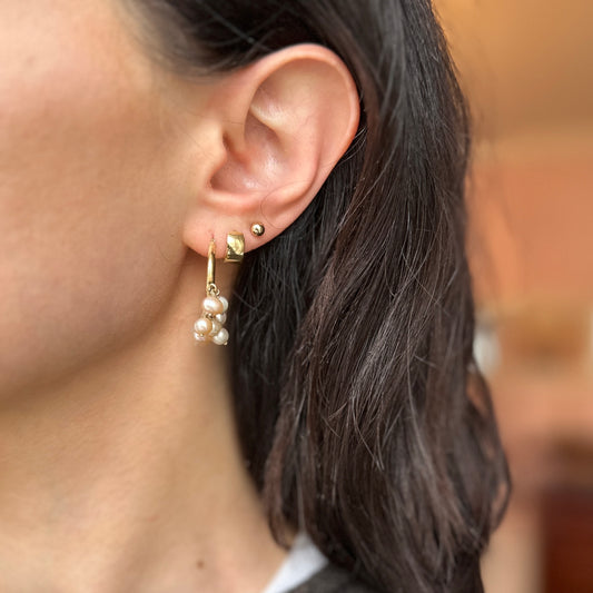 Estate 14KT Yellow Gold Hoop Earrings + Freshwater Pearl Dangles