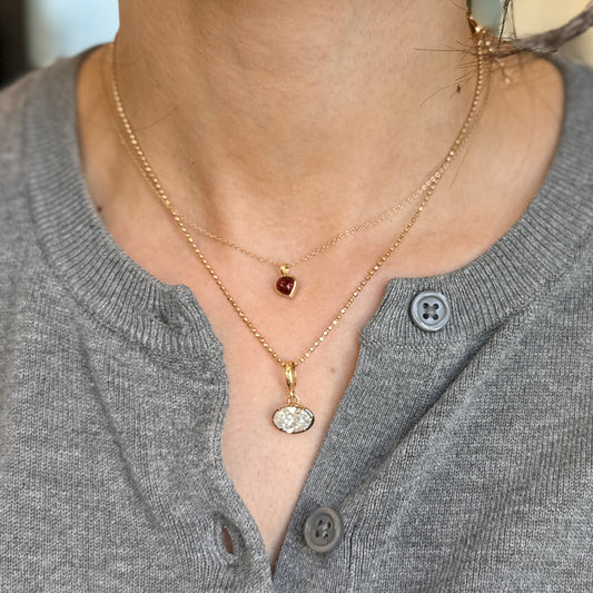 14KT Yellow Gold Cabochon Mozambique Garnet Heart Pendant Charm - LSJ