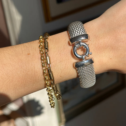 Sterling Silver Large Mesh Spring Ring Bracelet - LSJ