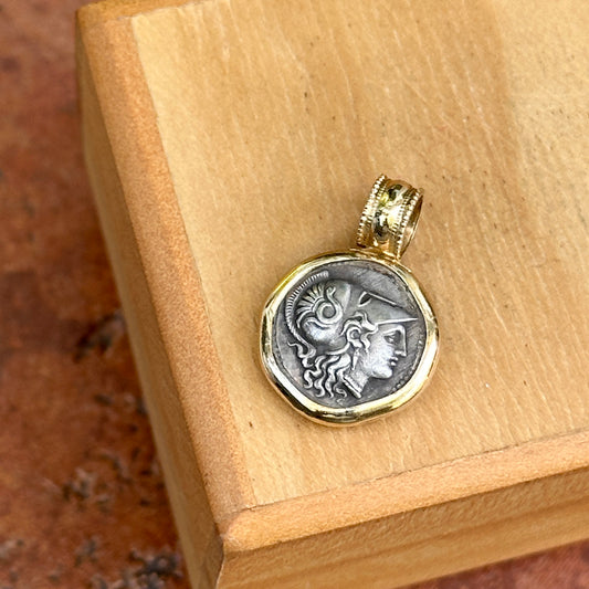 Estate 14K Yellow Gold & Silver Athena/King Pyrrhus Replica Coin Pendant