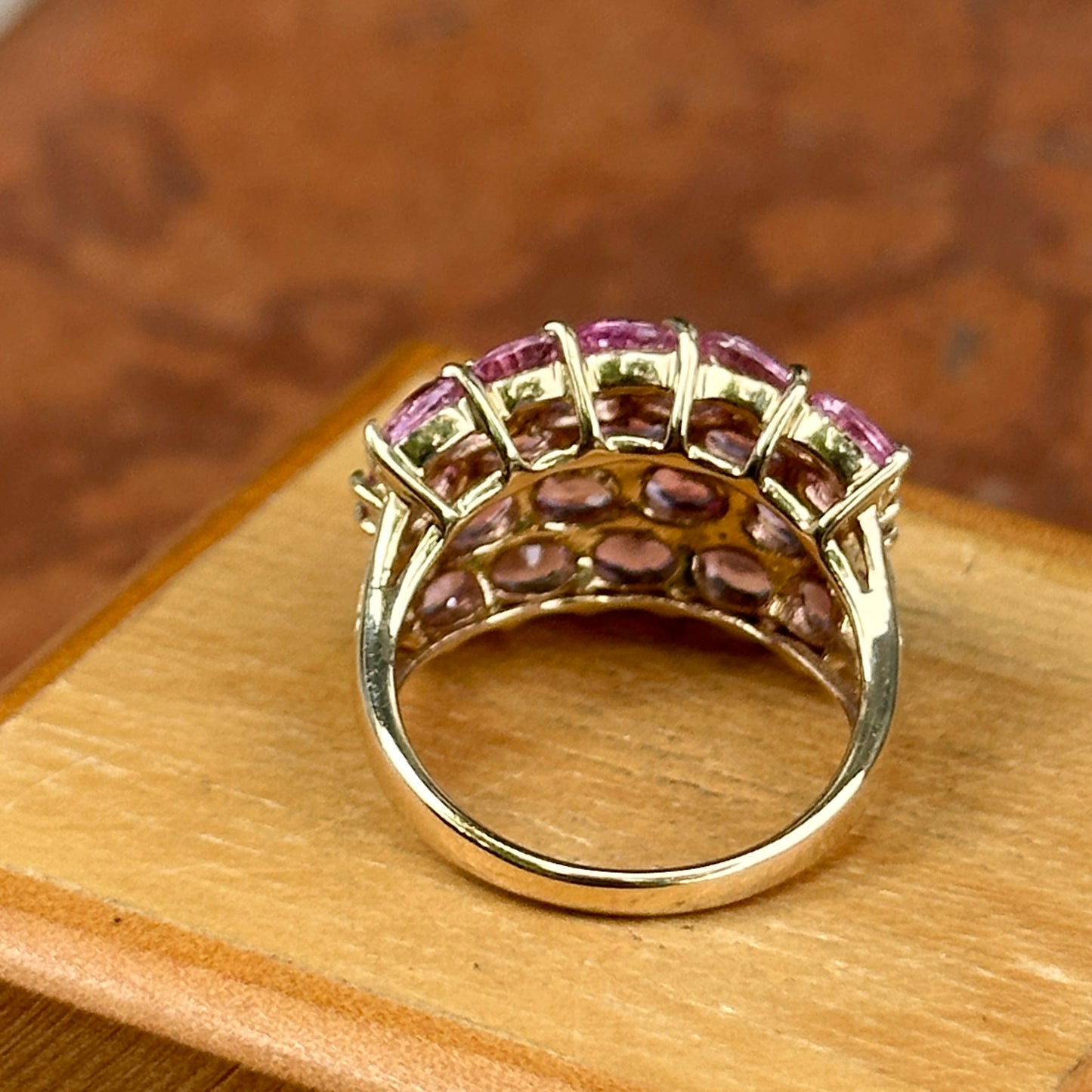 Estate 14KT Yellow Gold Oval 5.75 CT Pink Sapphire Cluster Ring