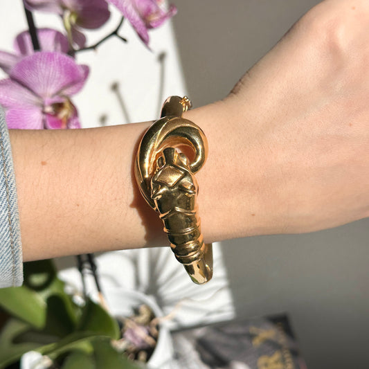 Estate 14KT Yellow Gold Large Panther Head Bangle Bracelet