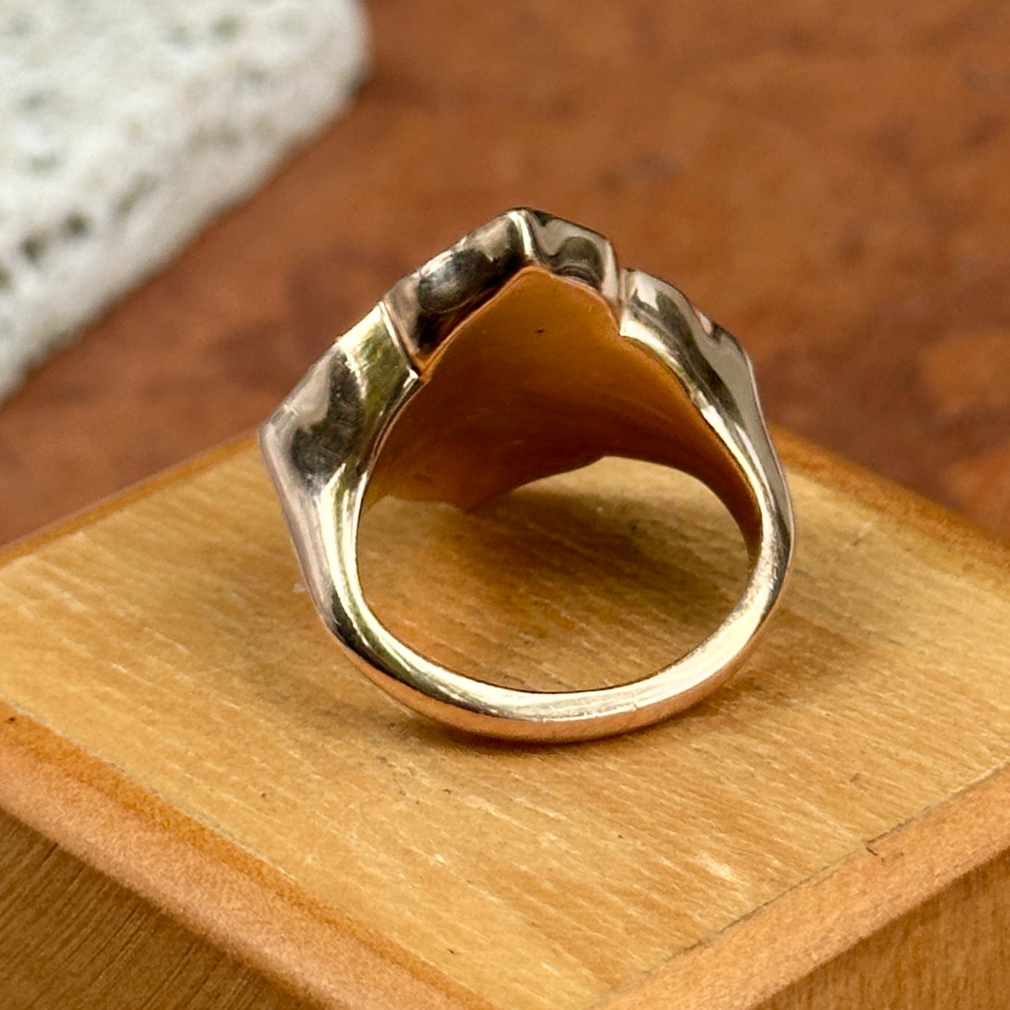 Estate 14KT Rose Gold Mother of Pearl + Diamond Leaf Ring