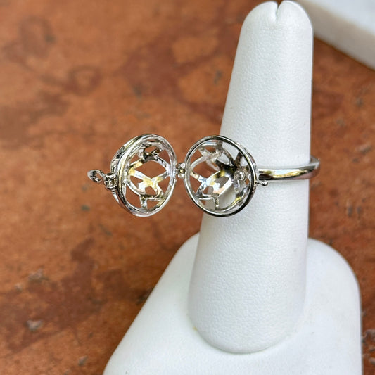 Sterling Silver 15mm Hinged Round Cage Ring + Clasp Ring