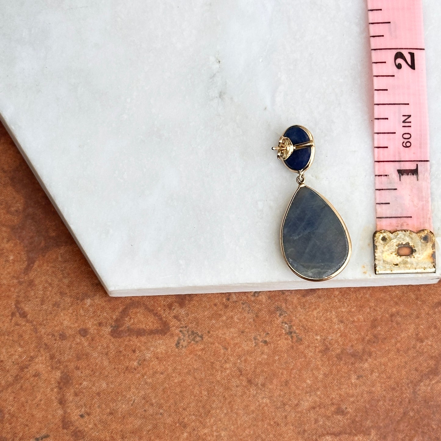 Estate 14KT Yellow Gold Oval Faceted + Pear Teardrop Blue Sapphire Dangle Drop Earrings - LSJ