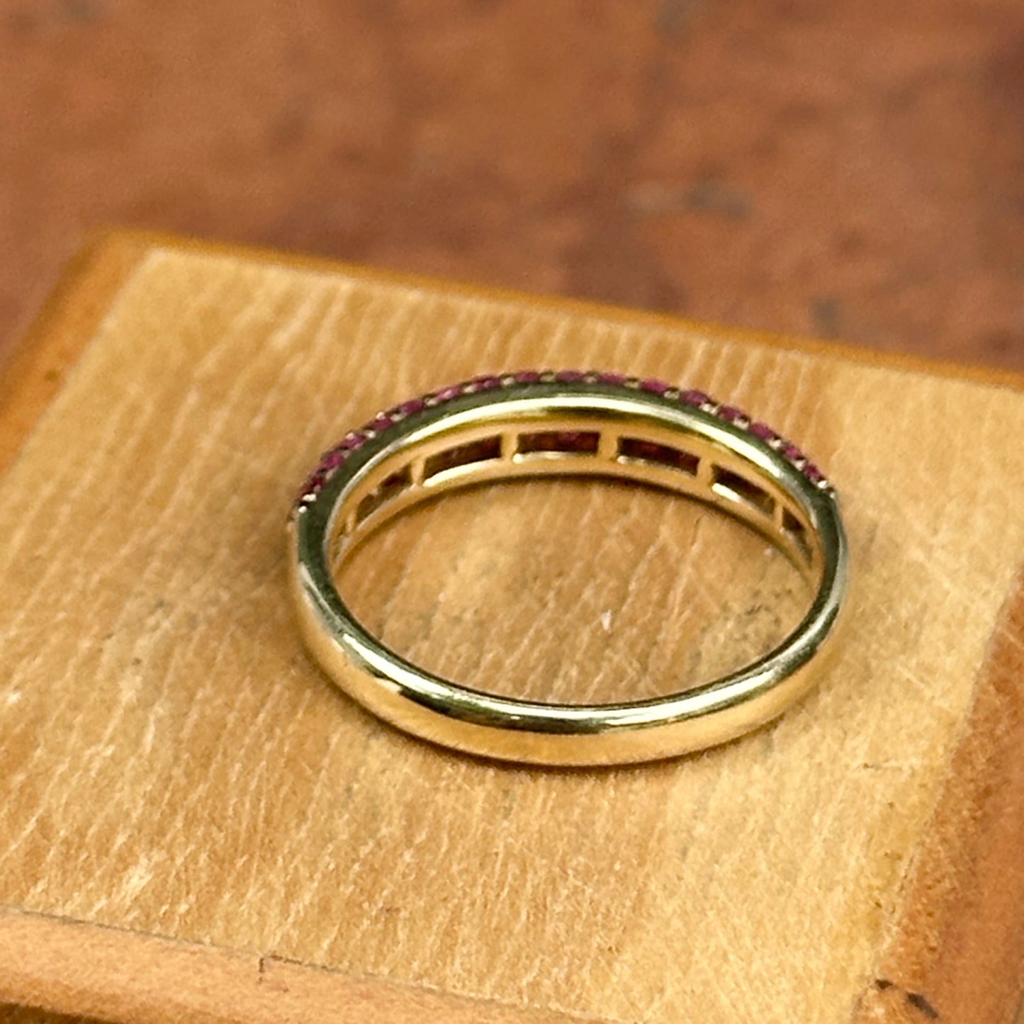 Estate 14KT Yellow Gold Pave Ruby Domed Band Ring