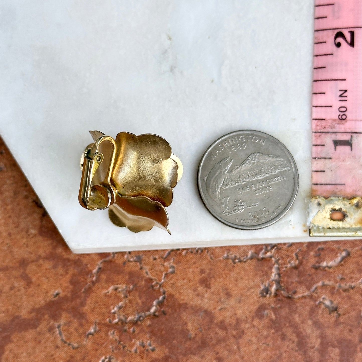 Estate Brass Large Rose Non-Pierced Clip-On Earrings
