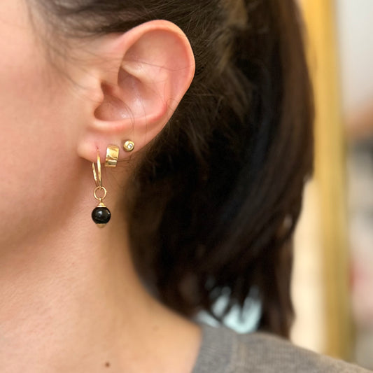 Estate 14KT Yellow Gold Detailed Black Onyx Ball Earring Charms 8mm