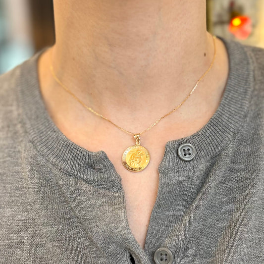 14KT Yellow Gold Saint Francis of Assisi Round Medal Pendant 18mm - LSJ