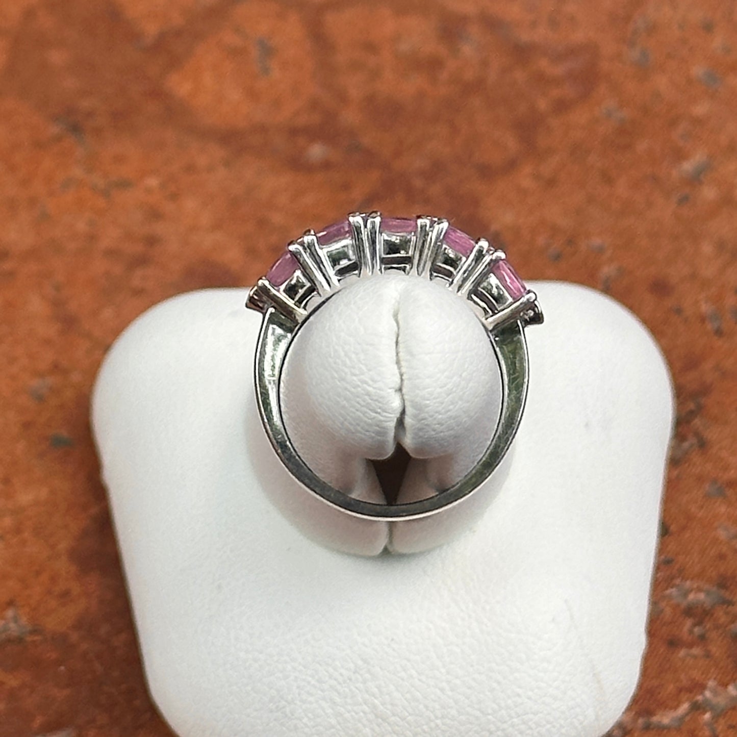 Estate 14KT White Gold Oval Pink Sapphire + Diamond Ring