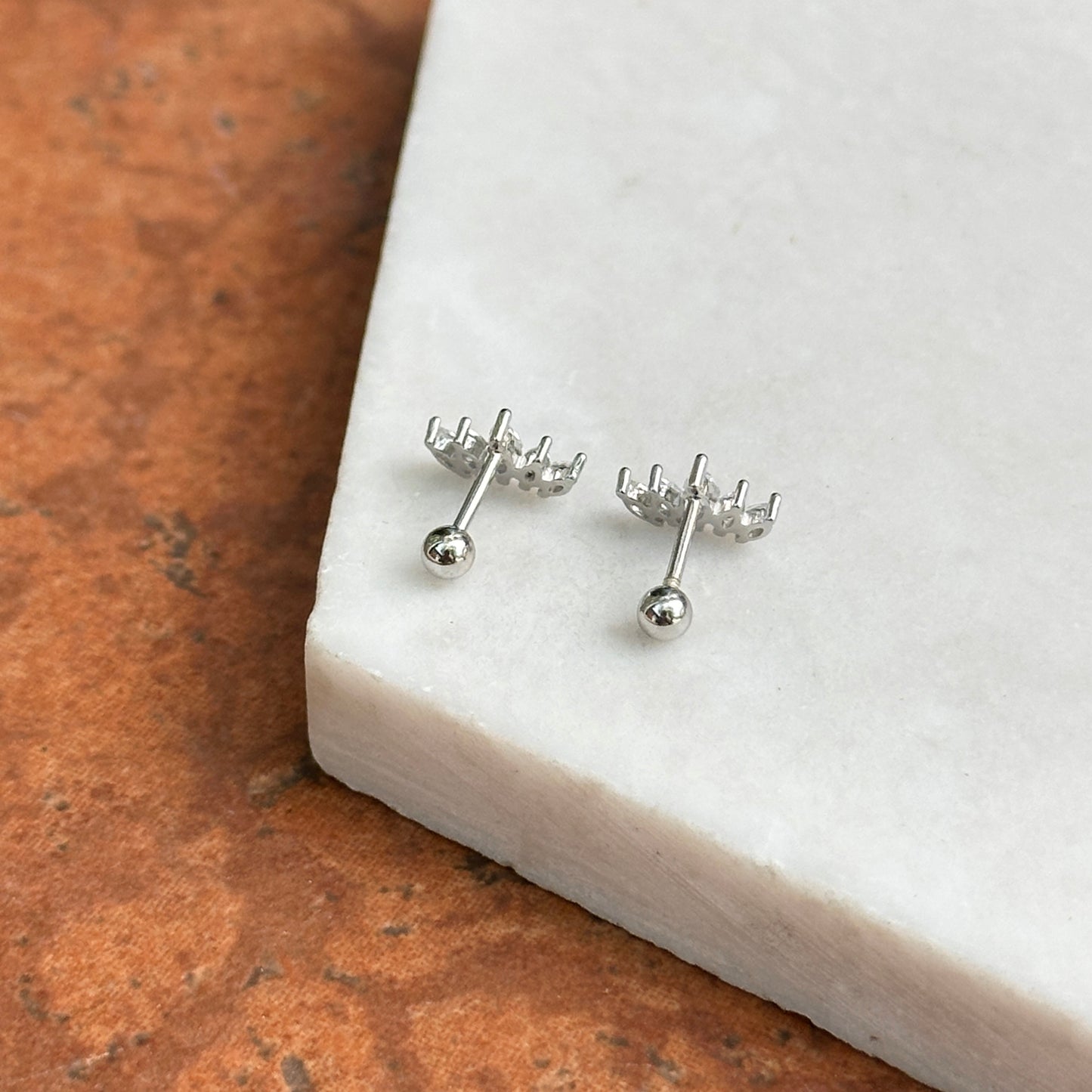 Sterling Silver "Crown" Marquise Cubic Zirconia Post Earrings + Ball Backs