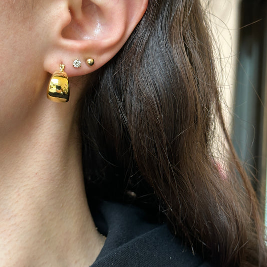 14KT Yellow Gold Puffed Tapered Huggie Hoop Earrings