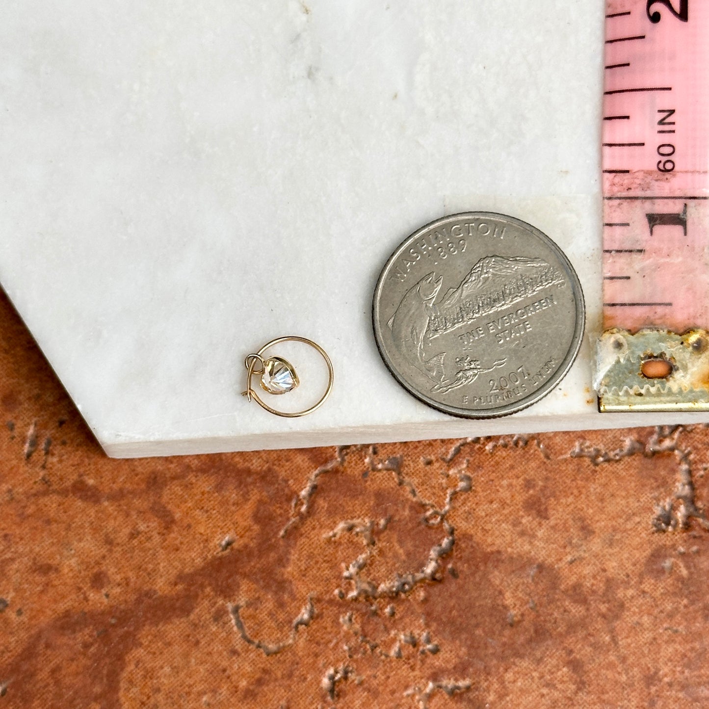 14KT Yellow Gold Small Hoop Earrings + Cubic Zirconia Heart Dangles