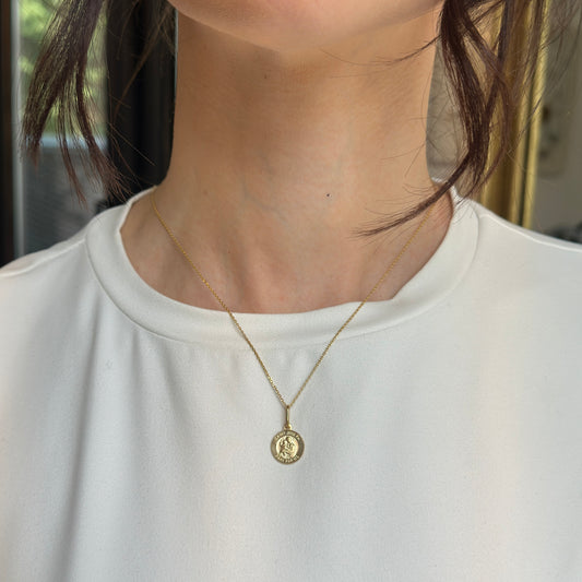 14KT Yellow Gold St Joseph Round Medal Pendant Charm Solid 12mm