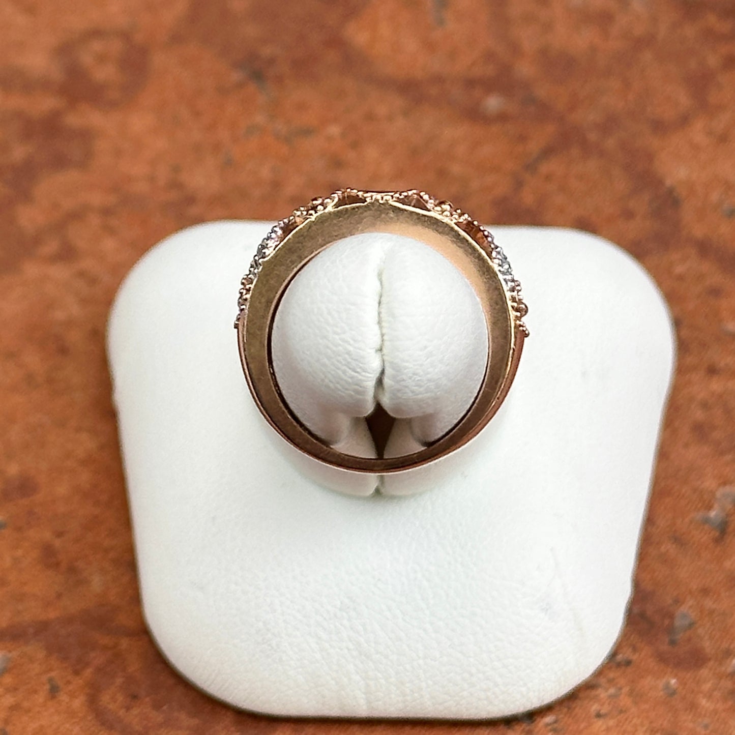 Estate 14KT Rose Gold Diamond Miligrain Swirl Ring