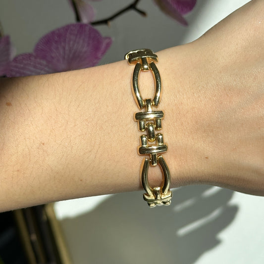 14KT Yellow Gold Flat Panther + Oval Links Bracelet - LSJ