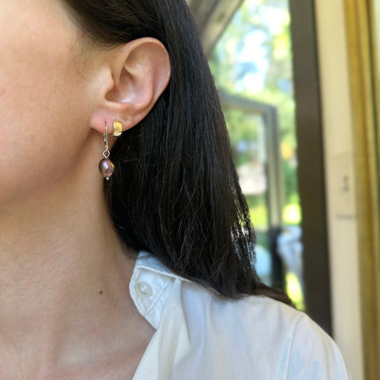 Sterling Silver Black Near Round Pearl Lever Back Dangle Drop Earrings