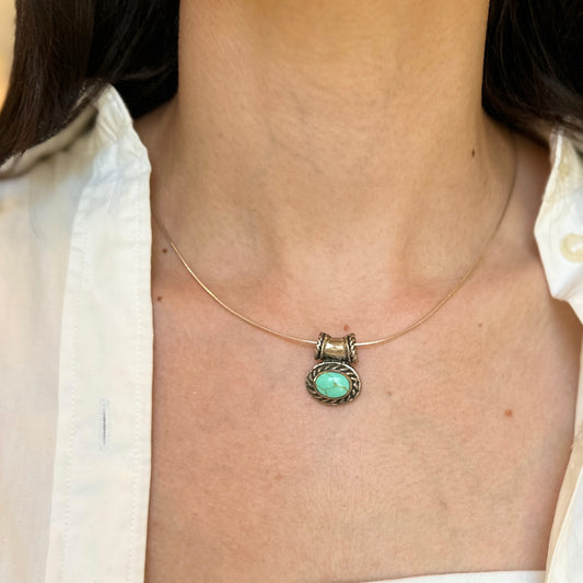 Estate Sterling Silver Oval Cabochon Genuine Turquoise Slide Pendant