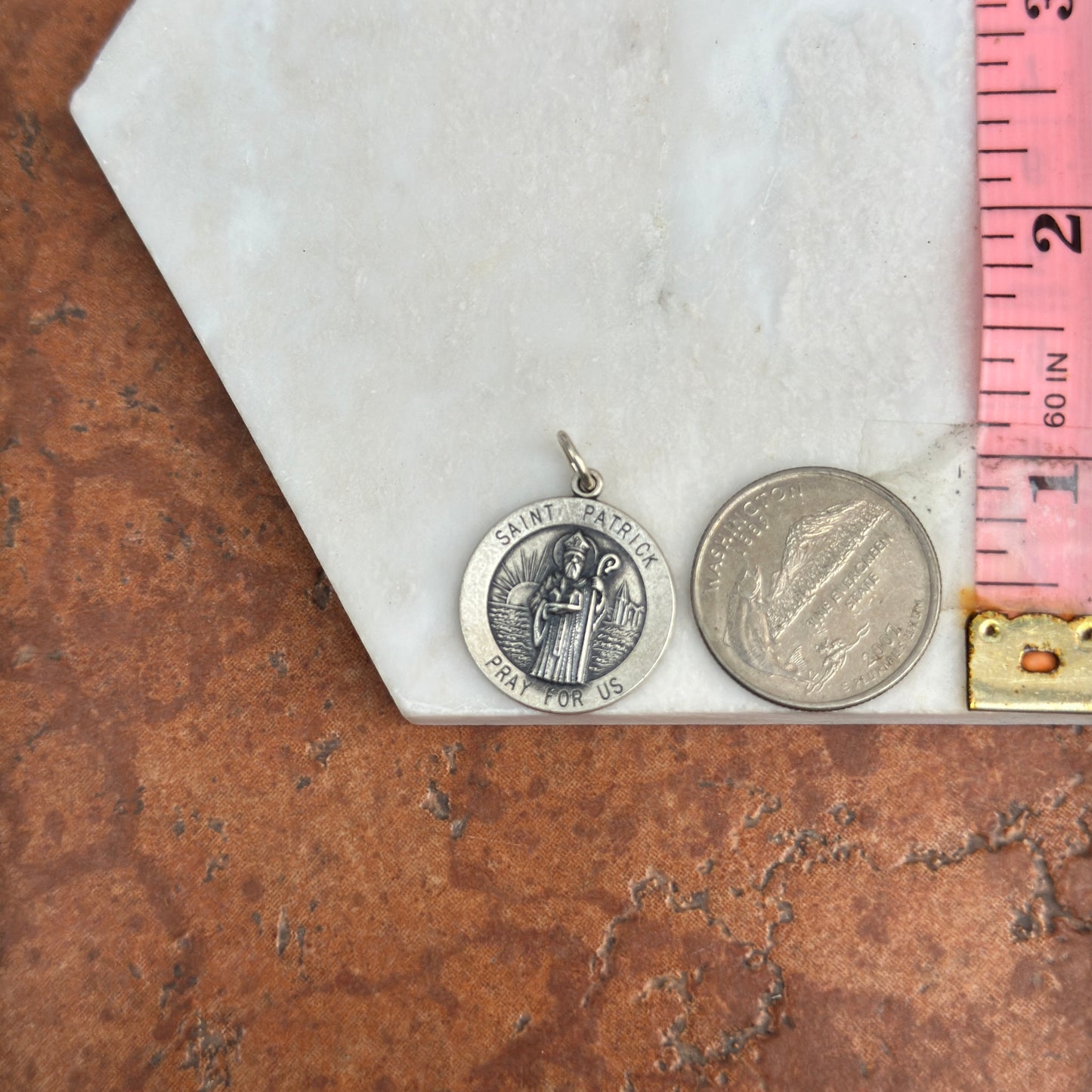 Sterling Silver St Patrick Round Medal Pendant 22mm