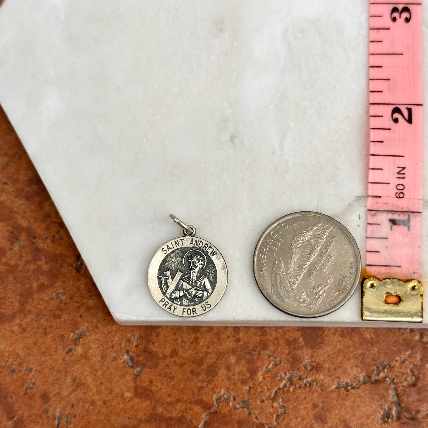 Sterling Silver St Andrew Round Medal Pendant 18mm